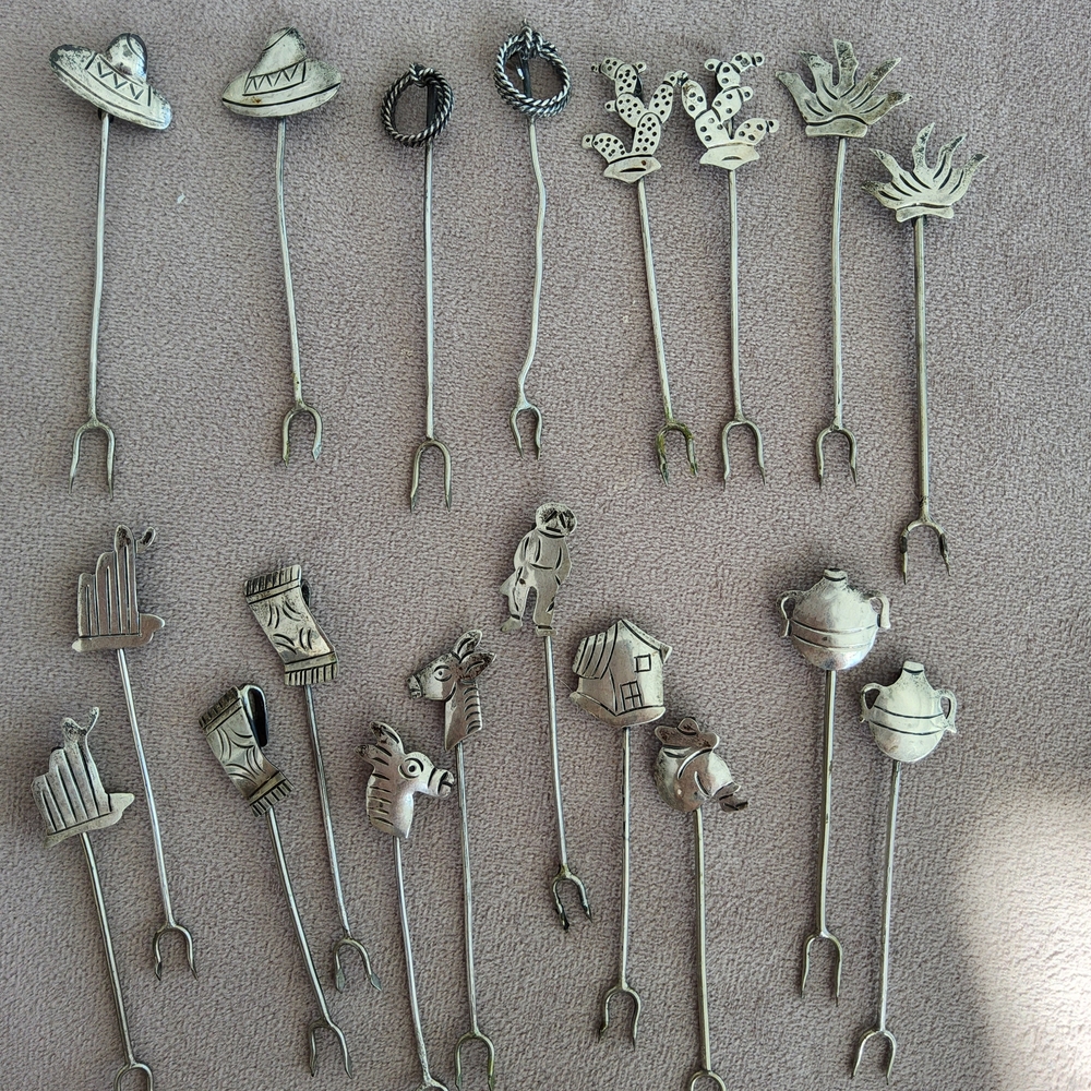 Sterling Silver FAMILY inheritance 19 Cocktail Forks with Southwestern Designs.